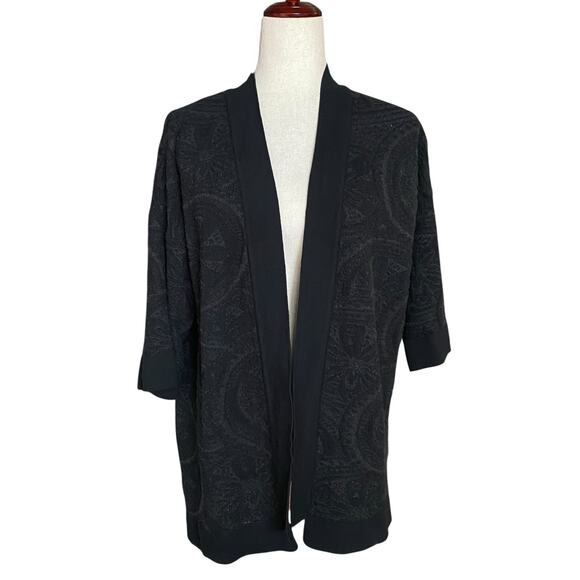 Peruvian Connection Pima Cotton Open Front Cardigan Sweater Womens XL Black Boho - Picture 1 of 14